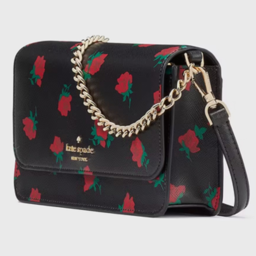 NWT NEW Kate Spade Madison Ditsy Rose Small Flap Crossbody Bag KE643 Black